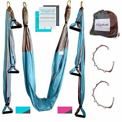 Aerial Yoga Swing - Gym Strength Antigravity Yoga Hammock - Inversion Trapeze Sling Equipment With Two Extender Hanging Straps - Blue Grey Swings &