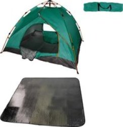 200X200CM Waterproof 3 Man Instant Tent & 190X190CM Foil & Foam Camping Mat Green