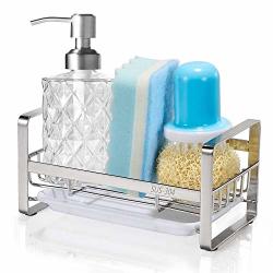 Sponge Holder Hulisen Kitchen Sink Organizer Sink Caddy Sink Tray Drainer Rack Brush Soap Holder With Removable Tray