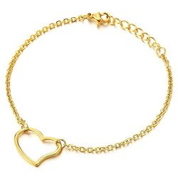 Stylish Stainless Steel Gold Color Anklet Bracelet With Open Heart Charm