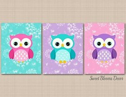 Owl Nursery Wall Art Owl Nursery Decor Purple Pink Teal Owl Nursery Decor Owl Wall Art Purple Teal Dandelion Nursery Wall Art Owl Baby