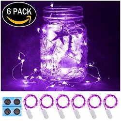 6 Pack 7FEET 20 LED Starry String Lights Silver Wire 2PCS CR2032 Batteries Included Firefly Fairy String Lights LED Moon Lights For Diy Dinner