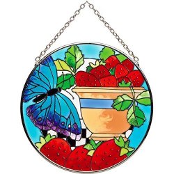 Strawberries & Butterfly Stained Glass Suncatcher MC293