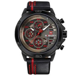 Men's Outlaw Chronograph Leather Watch Military Black & Red