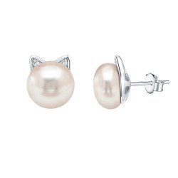 Pavoi 14K White Gold Plated Cat Pearl Earrings