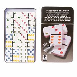 Juvale Double Six Dominoes - Classic 28-PIECE Game Set Color Dot Tiles In Tin Collector Storage Case