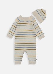 Striped Knit Sleepsuit & Beanie Set