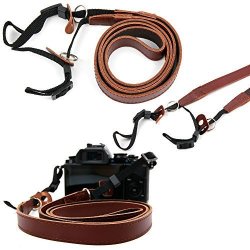 Genuine Brown Leather Vintage Neck Shoulder Belt Strap - Compatible With Bushnell H20 Roof Prism 8X42 Waterproof Binocular Bushnell Powerview 7-15X25 Compact Zoom