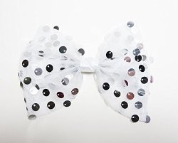 Large Sequins Over Netted Hair Bow Clips Barrettes Accessories White