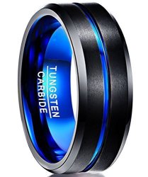 Nuncad Classic Two Tone Tungsten Rings For Men Blue Wedding Band Comfort Fit Size 11