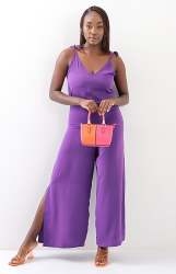 Ladies Wide Leg Jumpsuit - Purple - Purple XL
