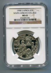 Official 1998 Silver R1 South Africa Collage Ngc Graded Ms 65 Coin - 1999 Limited Mintage