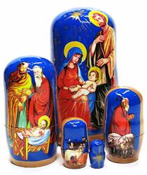 Great Russian Gifts Nativity Jesus 5 Piece Russian Religious 4.5" Christian Faith Babushka Nesting Doll Baptism Gift