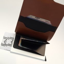 Automatic Pop-up Card Holder - Pu Leather Alternate Design Brown