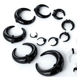 Horn With Rubbers Acrylic Single Ear Stretcher Taper - Black 2mm