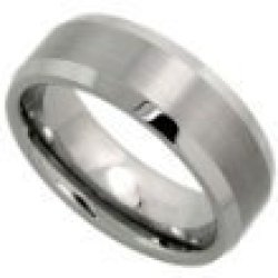 Edge Beveled Center Brushed Finish 8mm Comfort Fit Mens Tungsten Carbide Wedding Band Ring Sizes 8 To 13 9