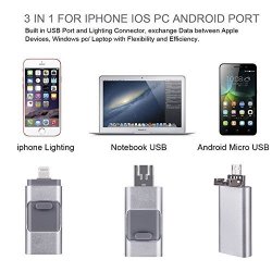 Nwell Apple Cell Phone USB Flash Drive 32GB 64GB I-flash U-disk Memory Stick For Computer Iphone & Ipad Lightning Connector And Android Cell Phone Silver 64GB