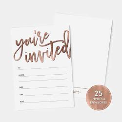 25 Rose Gold You're Invited Fill-in Party Invitations And Envelopes Faux Rose Gold Texture For Bridal Shower Rehearsal Dinner Birthday Party Anniversary Graduation