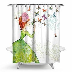 Fannee Creativity Chasing Butterfly Green Skirt Girl Theme Shower Curtain Shower Curtain Decoration 72X80 Inch