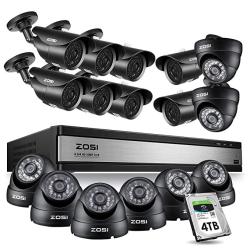 Zosi 16CHANNEL 1080P Security Surveillance System 16CH 2.0MP Cctv Dvr Recroder With 4TB Hard Drive And 16PCS 1080P HD Outdoor Indoor Weatherproof Cameras For