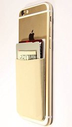 Phone Wallet Arktek Stick On Cell Phone Wallet Case Adhesive Lycra Spandex Credit Card Universal Holder Fits Most Cell Phones & Cases Gold