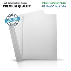 Inkuten A4 Premium Inkjet Heat Transfer Paper For Dark Fabrics Pure Cotton Polyster Ricoh Sawgrass Printers 20 Sheets