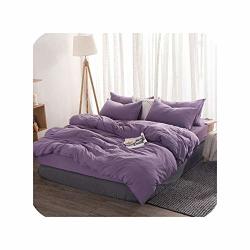 Theoutgoing Cotton Bedding Set Solid Duvet Cover Set Soft Grey Bedclothes Japanese Style Home Bed Super King Size Bed Linens Bed Set Purple 150