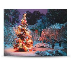 40 X 30cm Battery Operated Led Christmas Snowy House Front Tree Xmas Canvas Print Wall Art