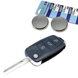 Hqrp Transmitter And Two Batteries For Volkswagen Vw Golf Rabbit GTI MK4 MK5 Typ 1J Typ 1K R32 P n 50W-1JO-959-753-DJ 50W1JO959753DJ Key-fob Remote Shell
