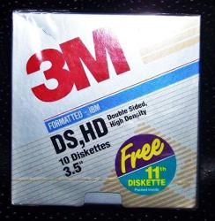 3M Double Sided High Density 3.5" Diskette Floppy Disk Box Of 10 Bonus Disk = 11 Lifetime Warranty