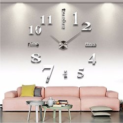 Adarl 3D Mirror Surface Sticker Modern Diy Large Wall Clock Home Room Decor
