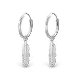 C927-C29597 - 925 Sterling Silver Round Hoop Feather Earrings