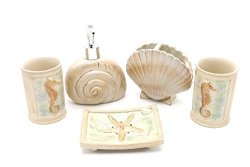 Jruf Romantic Ocean Bathroom Accessories Set Tumbler Toothbrush Holder Lotion Dispenser And Soap Dish Resin 5 Pieces Beige Hotel Clubhouse Bathroom Use