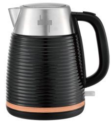 Sunbeam 2000W Stainless Steel Black Ribbed Cordless Kettle With Wood Trim - SUSRK-2800