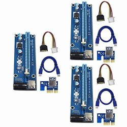 Yifeng 3-PACK Pci-e PCI Express Ver 006 16X To 1X Powered Riser Adapter Card W 60CM USB 3.0 Extension Cable & 4-PIN Molex To