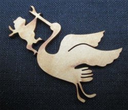 The Velvet Attic - Wood Blank Laser Cutout - Stork With Baby
