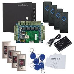 Security Network Rfid Access Control Board Kit Metal AC110-240V Power Box For 4 Doors Infrared Exit Button Rfid Reader Phone App Remotely Open Door