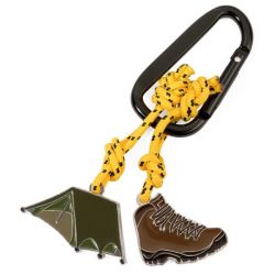 Keyring: Carabiner Clip With Tent & Hiking Boot On Cord: Camping