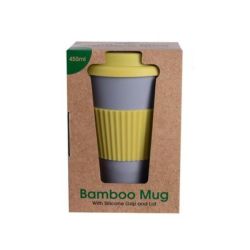 Luxury Silicone Bamboo Travel Mug - Grey yellow