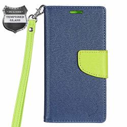 Z-gen - Compatible With Zte Blade Spark Z971 Grand X4 Z956 - Pu Leather Flip Wallet Case + Tempered Glass Screen Protector - Green dark Blue