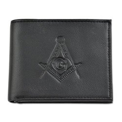 Square & Compass Black Matte Leather Bi-fold Wallet With Identity Theft Protection