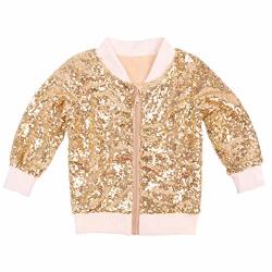 Cilucu Kids Jackets Girls Boys Sequin Zipper Coat Jacket For Toddler Birthday Christmas Clothes Bomber Dk Gold 4-5T