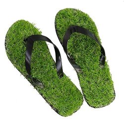 GAXmi Flip Flops Artificial Lawn Grass Slippers with Black Straps