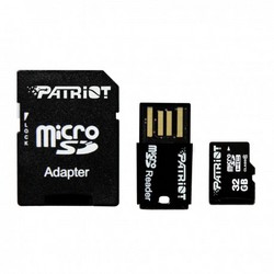 Patriot LX Series 3-in-1 32GB MicroSDHC MicroSDXC Flash Memory Card with USB 2.0 & SD Adapter Connectivity Kit