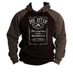 Interstate Apparel Men's Mma Jiu Jitsu Whiskey Label Black charcoal Raglan Baseball Hoodie Sweater Large Black