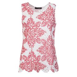 Quiz White And Red Crochet Paisley Print Top