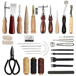 FEPITO 58 Pcs Leather Craft Tools Leather Working Tools Kit DIY Leather  Sewing Tools for Leather Making Leather Craft DIY Tool