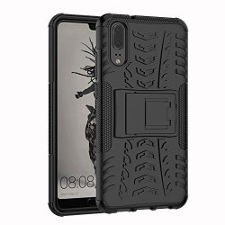 Huawei P20 Case Osophter Dual Layer Shock-absorption Armor Cover Full-body Protective Case With Kickstand For Huawei P20 Black