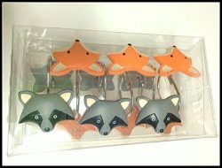 Woodland Animals Decorative Foxes And Raccoons Shower Curtain Hooks - 12 Hooks