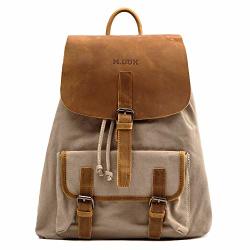 Canvas Backpack Fixm Genuine Leather & Canvas Vintage Laptop Backpack 15.7 13 6" Tough & Durable Shoulder Bag For Men Perfect For School Casual Business & Travel - Brown 2